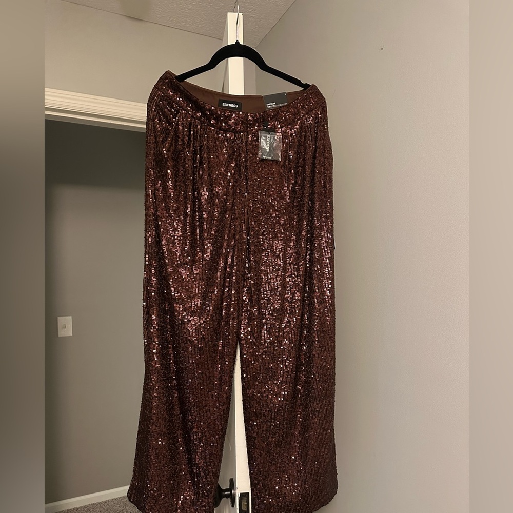 Express Sequin Pants in Rich Brown NWT
